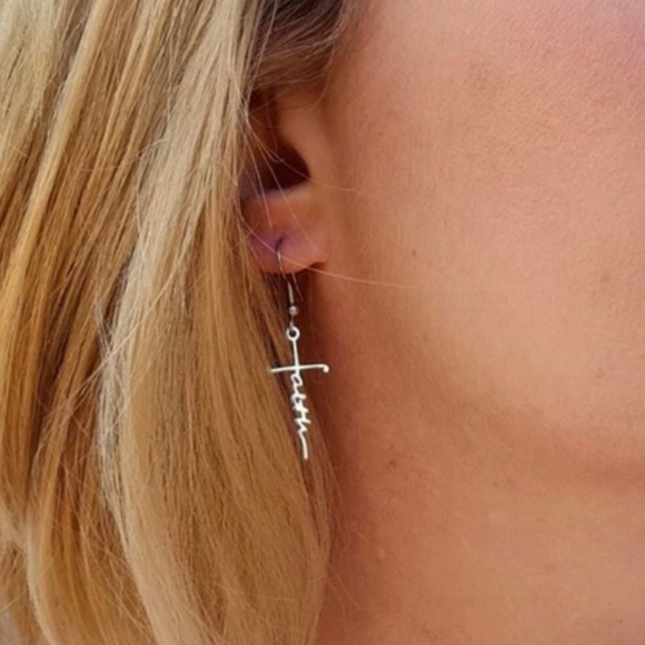 Faith Earrings, Dangle Earrings, Stainless Steel Earrings, Religious - Picture 2 of 4